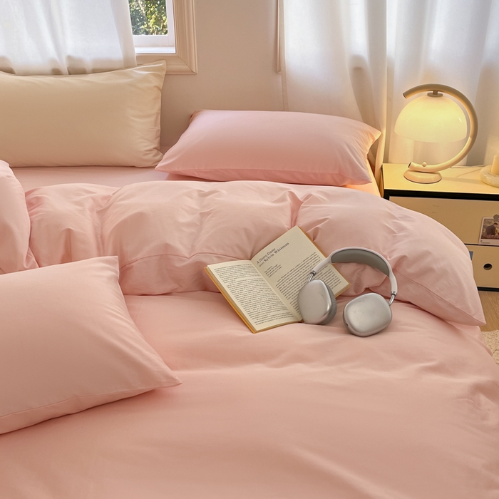 91家纺网 家纺一手货源 找家纺 耀悦家纺 2026春夏新款60支纯棉四件套长绒棉全棉纯棉四件套床单被套枕套 少女粉