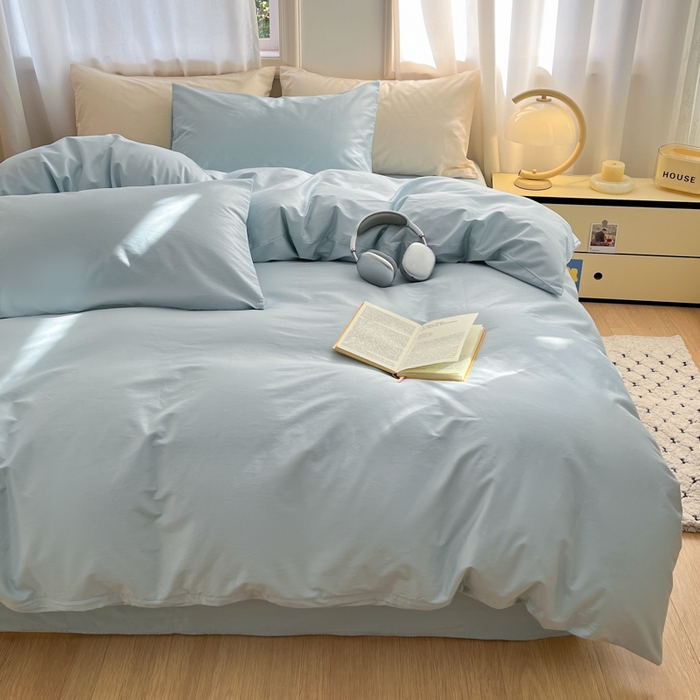 91家纺网 家纺一手货源 找家纺 耀悦家纺 2026春夏新款60支纯棉四件套长绒棉全棉纯棉四件套床单被套枕套 海盐蓝