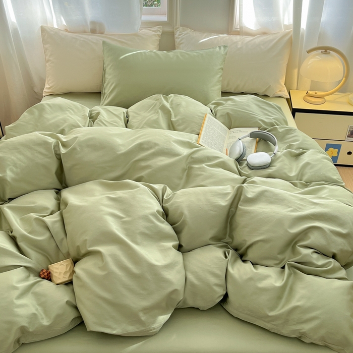 91家纺网 家纺一手货源 找家纺 耀悦家纺 2026春夏新款60支纯棉四件套长绒棉全棉纯棉四件套床单被套枕套 薄荷绿