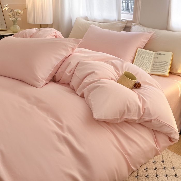 91家纺网 家纺一手货源 找家纺 耀悦家纺 2026春夏新款60支纯棉四件套长绒棉全棉纯棉四件套床单被套枕套 少女粉