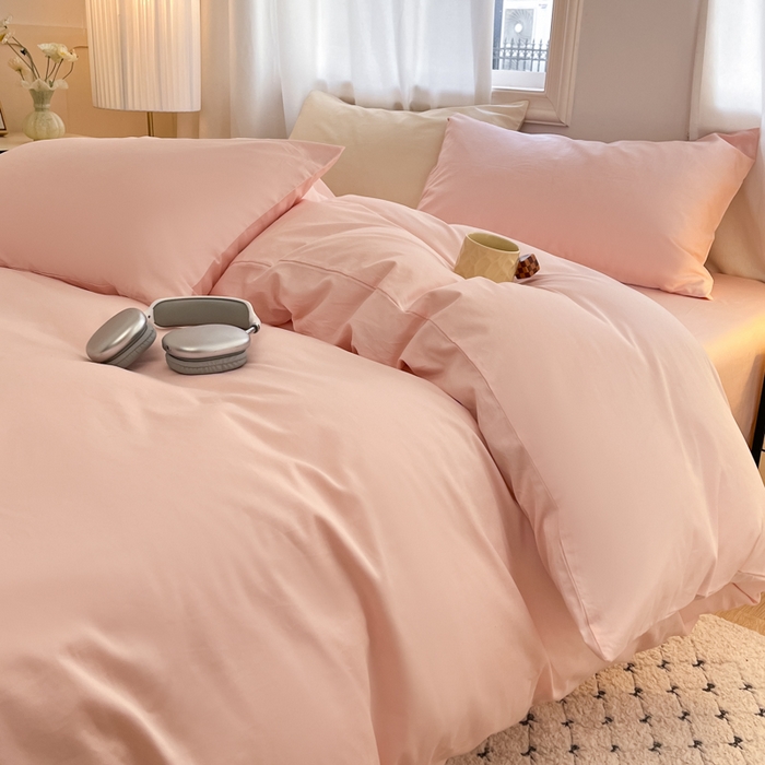 91家纺网 家纺一手货源 找家纺 耀悦家纺 2026春夏新款60支纯棉四件套长绒棉全棉纯棉四件套床单被套枕套 少女粉