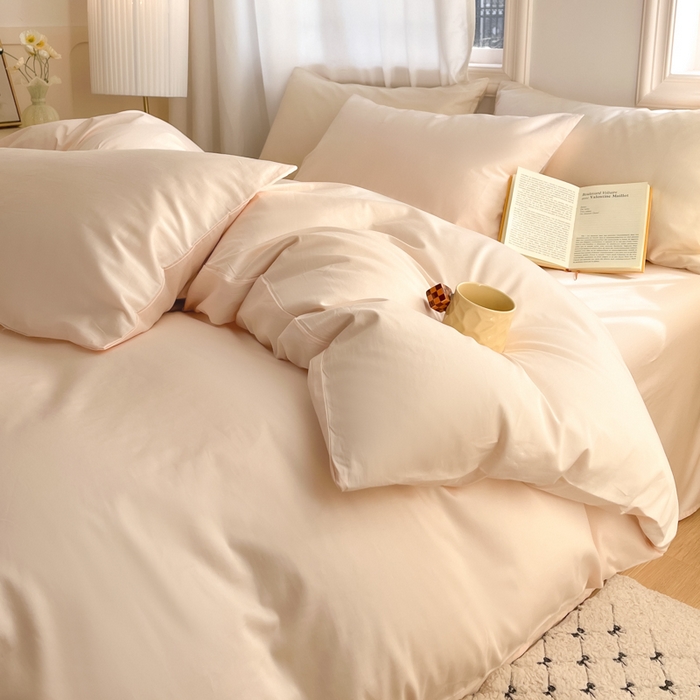 91家纺网 家纺一手货源 找家纺 耀悦家纺 2026春夏新款60支纯棉四件套长绒棉全棉纯棉四件套床单被套枕套 灵动白桃