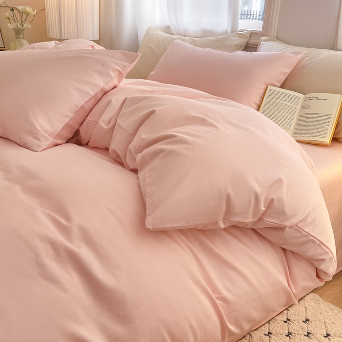 91家纺网 家纺一手货源 找家纺 耀悦家纺 2026春夏新款60支纯棉四件套长绒棉全棉纯棉四件套床单被套枕套 少女粉