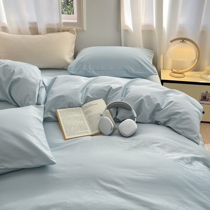 91家纺网 家纺一手货源 找家纺 耀悦家纺 2026春夏新款60支纯棉四件套长绒棉全棉纯棉四件套床单被套枕套 海盐蓝