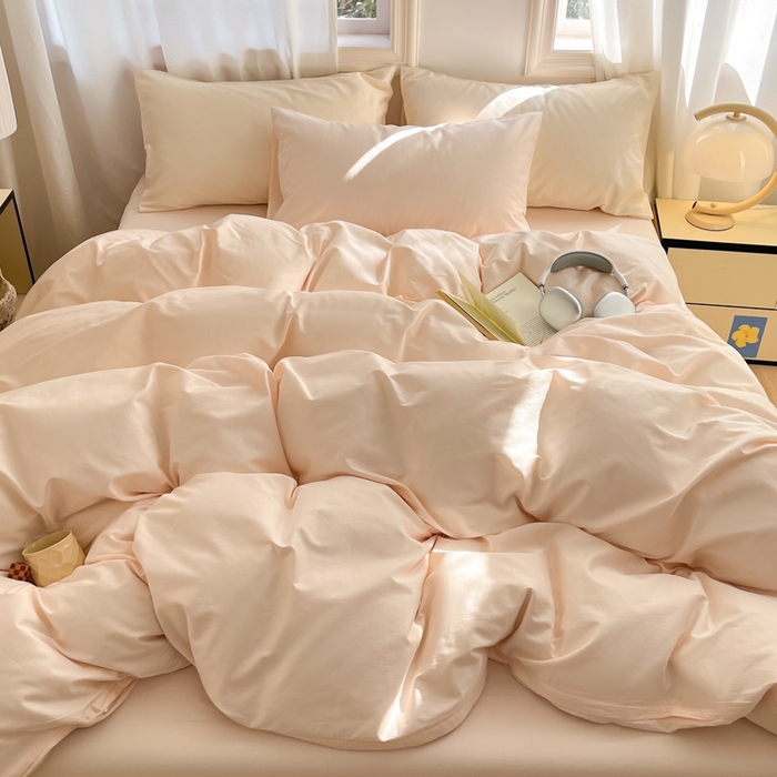 91家纺网 家纺一手货源 找家纺 耀悦家纺 2026春夏新款60支纯棉四件套长绒棉全棉纯棉四件套床单被套枕套 灵动白桃