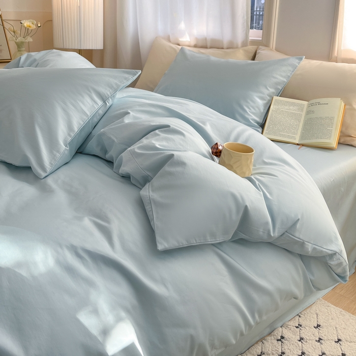 91家纺网 家纺一手货源 找家纺 耀悦家纺 2026春夏新款60支纯棉四件套长绒棉全棉纯棉四件套床单被套枕套 海盐蓝