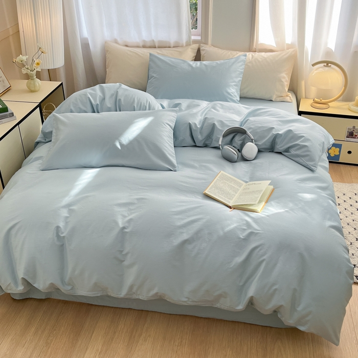 91家纺网 家纺一手货源 找家纺 耀悦家纺 2026春夏新款60支纯棉四件套长绒棉全棉纯棉四件套床单被套枕套 海盐蓝