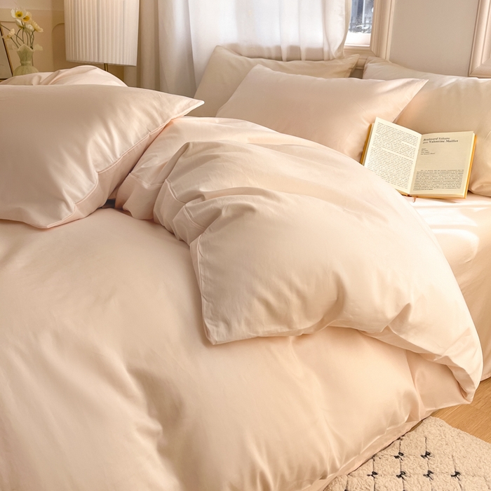 91家纺网 家纺一手货源 找家纺 耀悦家纺 2026春夏新款60支纯棉四件套长绒棉全棉纯棉四件套床单被套枕套 灵动白桃