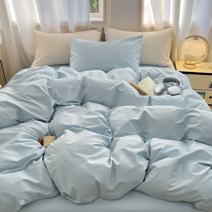 91家纺网 家纺一手货源 找家纺 耀悦家纺 2026春夏新款60支纯棉四件套长绒棉全棉纯棉四件套床单被套枕套 海盐蓝