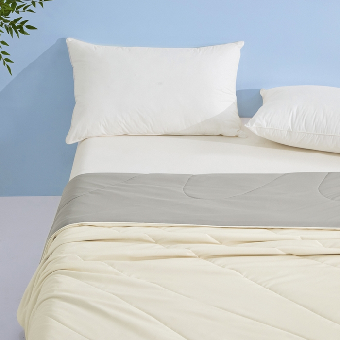 91家纺网 家纺一手货源 找家纺 库里梦家纺 2026春夏新款网红直播爆款A类锦氨深海水藻凉感被夏凉被空调被 奶油黄-灰