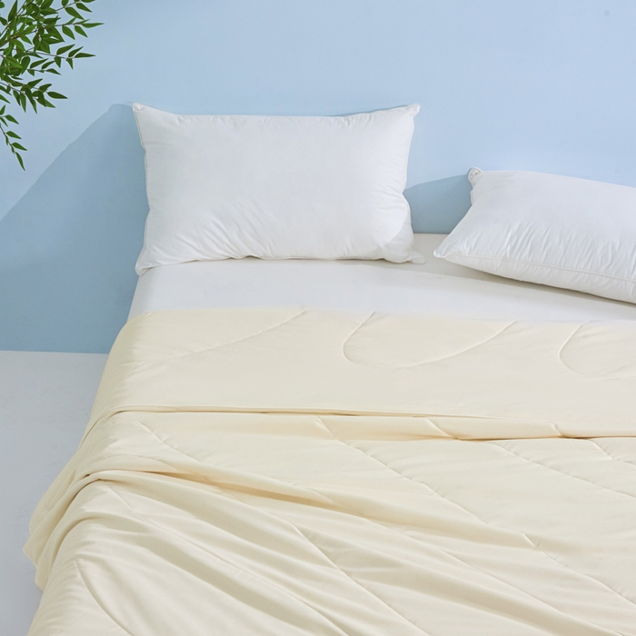 91家纺网 家纺一手货源 找家纺 库里梦家纺 2026春夏新款网红直播爆款A类锦氨深海水藻凉感被夏凉被空调被 奶油黄