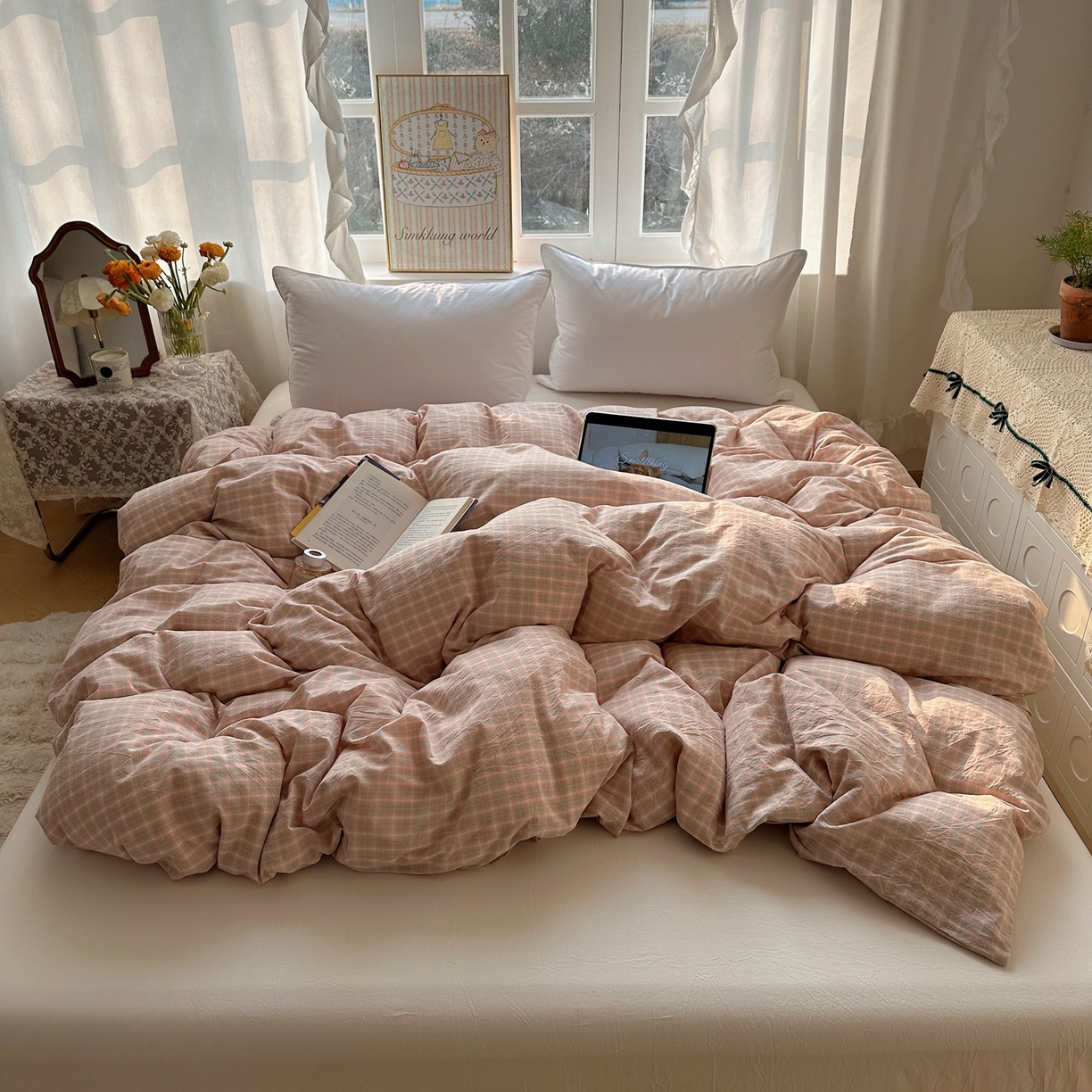 91家纺网 家纺一手货源 找家纺 六巷胡同 2026新款A类全棉纯棉水洗棉色织格子单品被套 被套单件 知序-橘格