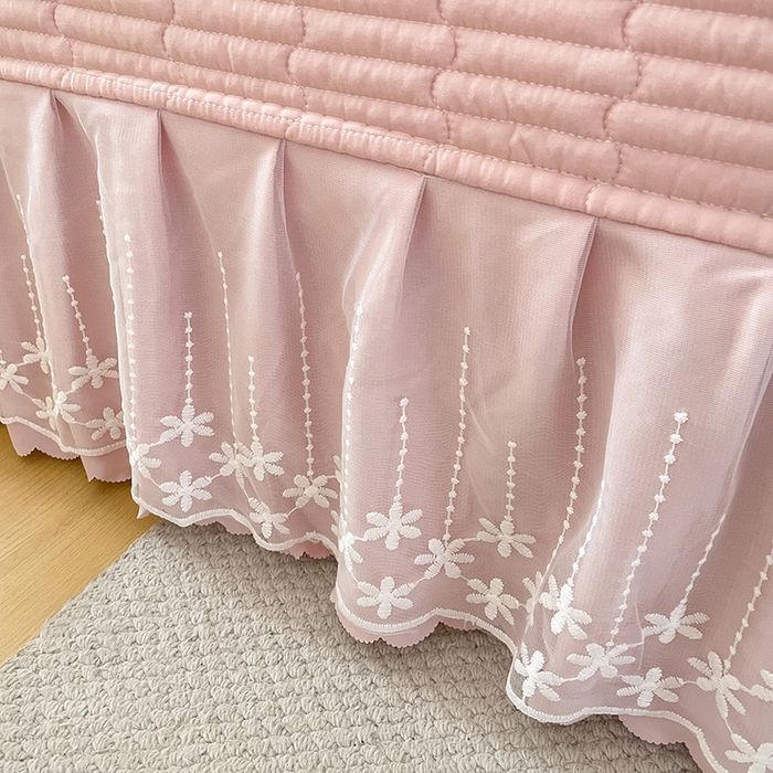 91家纺网 家纺一手货源 找家纺 艺慕家纺 2026新款直播热款古法仿棉AB版水洗棉印花双层蕾丝花边床盖四件套 AB版-粉色樱花
