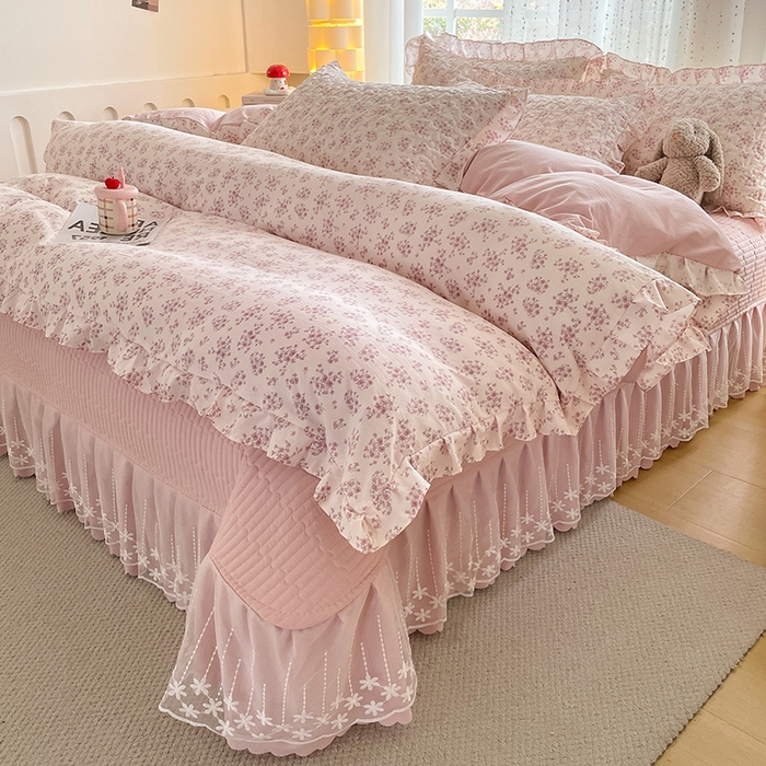 艺慕家纺 2026新款AB版床盖四件套 AB版-粉色樱花