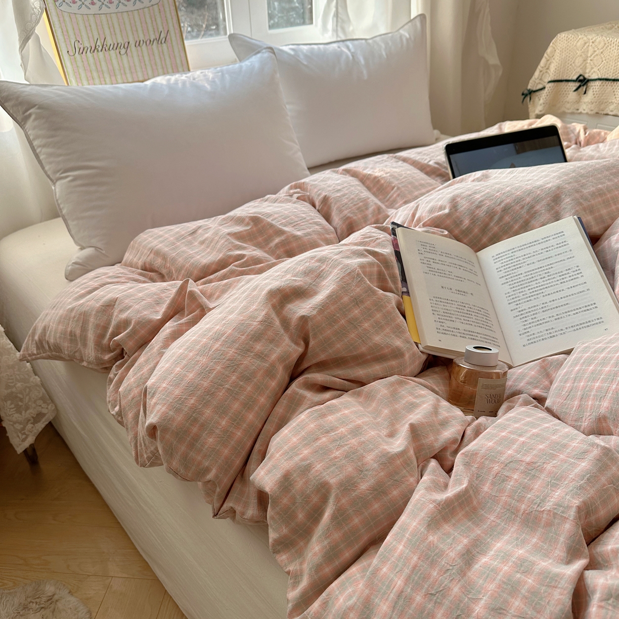 91家纺网 家纺一手货源 找家纺 六巷胡同 2026新款A类全棉纯棉水洗棉色织格子单品被套 被套单件 知序-橘格