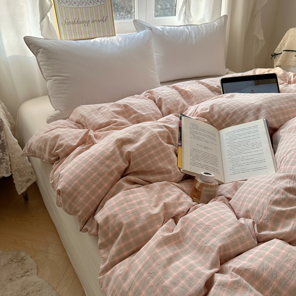 91家纺网 家纺一手货源 找家纺 六巷胡同 2026新款A类全棉纯棉水洗棉色织格子单品被套 被套单件 知序-橘格