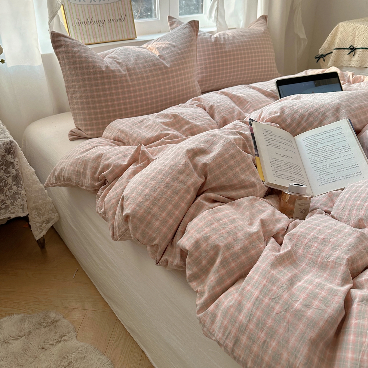 91家纺网 家纺一手货源 找家纺 六巷胡同 2026新款A类全棉纯棉水洗棉色织格子单品被套 被套单件 知序-橘格