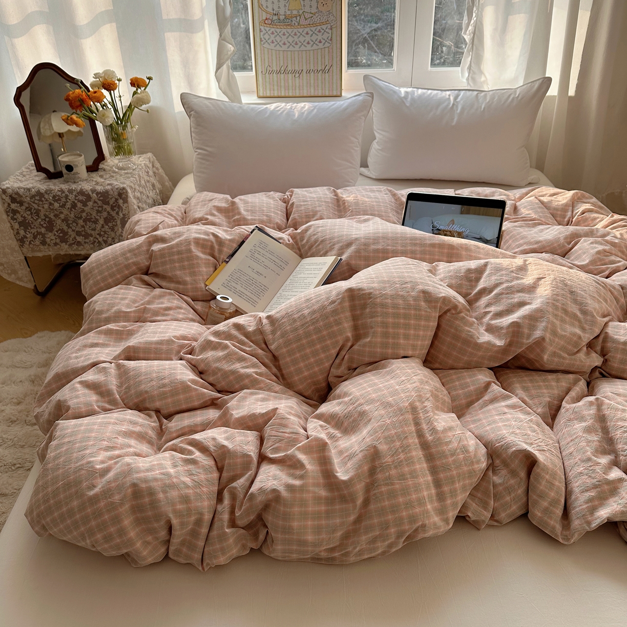 91家纺网 家纺一手货源 找家纺 六巷胡同 2026新款A类全棉纯棉水洗棉色织格子单品被套 被套单件 知序-橘格
