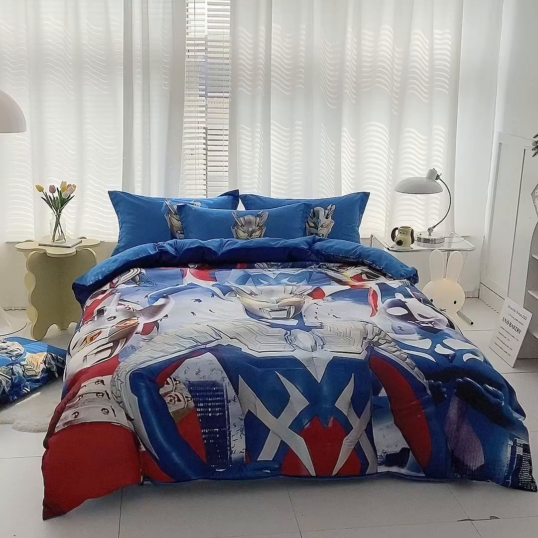 91家纺网 家纺一手货源 找家纺 一电 2026新款卡通被套单件被罩男女儿童学生宿舍单人被单男孩卡幼儿园单人被罩-1.磨毛被套 奥特家族