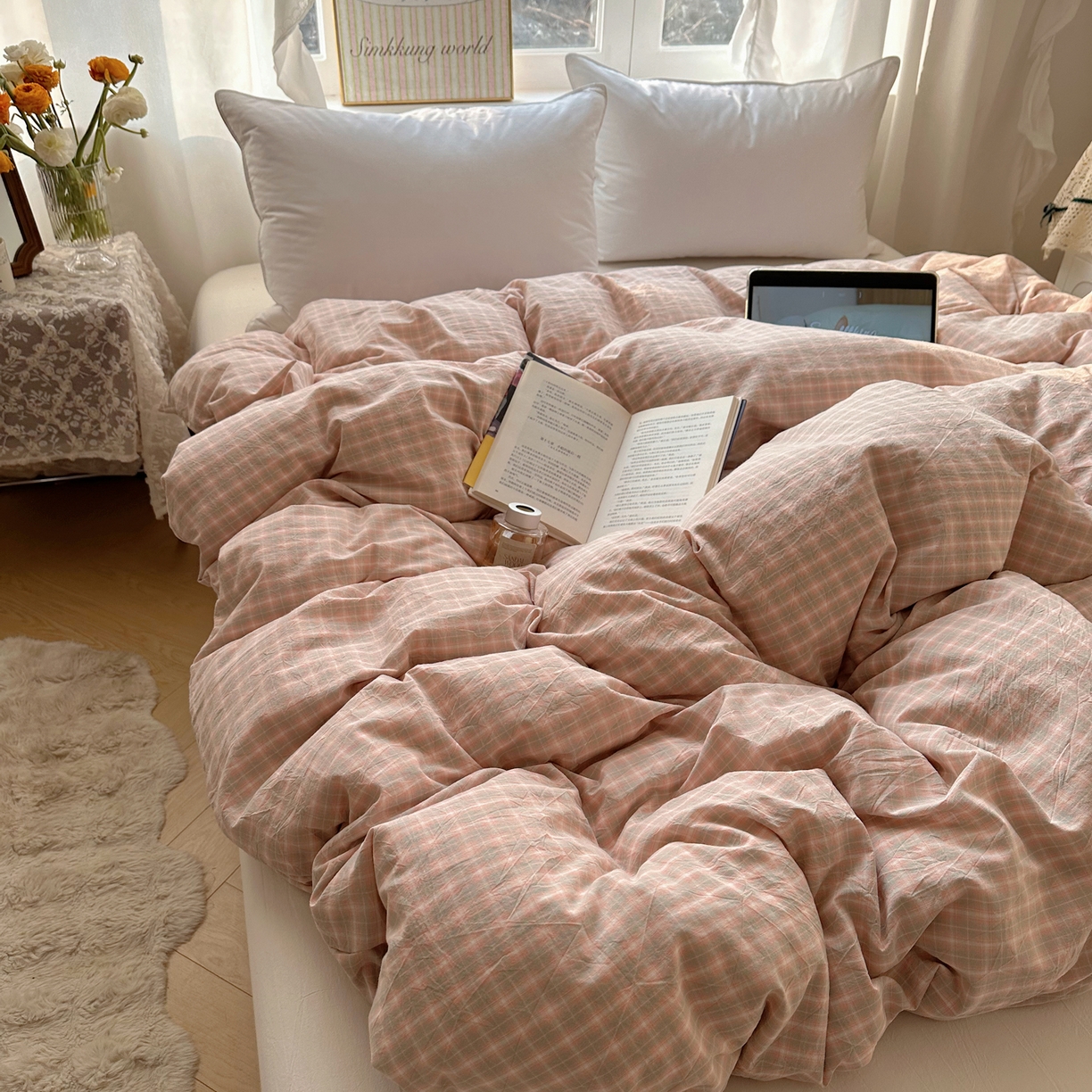 91家纺网 家纺一手货源 找家纺 六巷胡同 2026新款A类全棉纯棉水洗棉色织格子单品被套 被套单件 知序-橘格