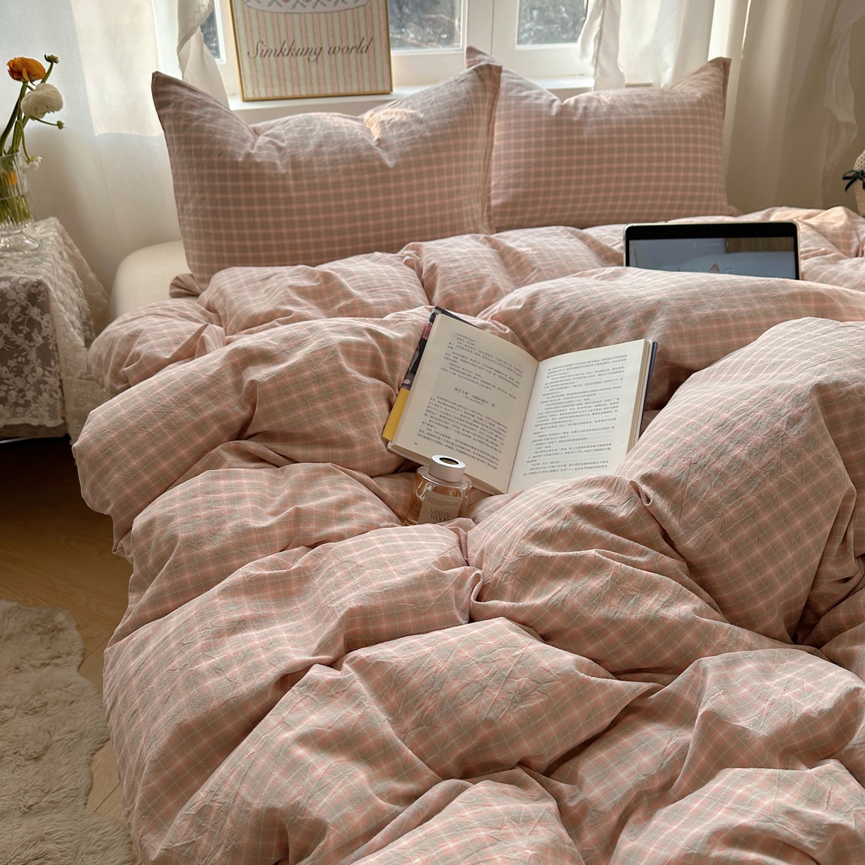 91家纺网 家纺一手货源 找家纺 六巷胡同 2026新款A类全棉纯棉水洗棉色织格子单品被套 被套单件 知序-橘格