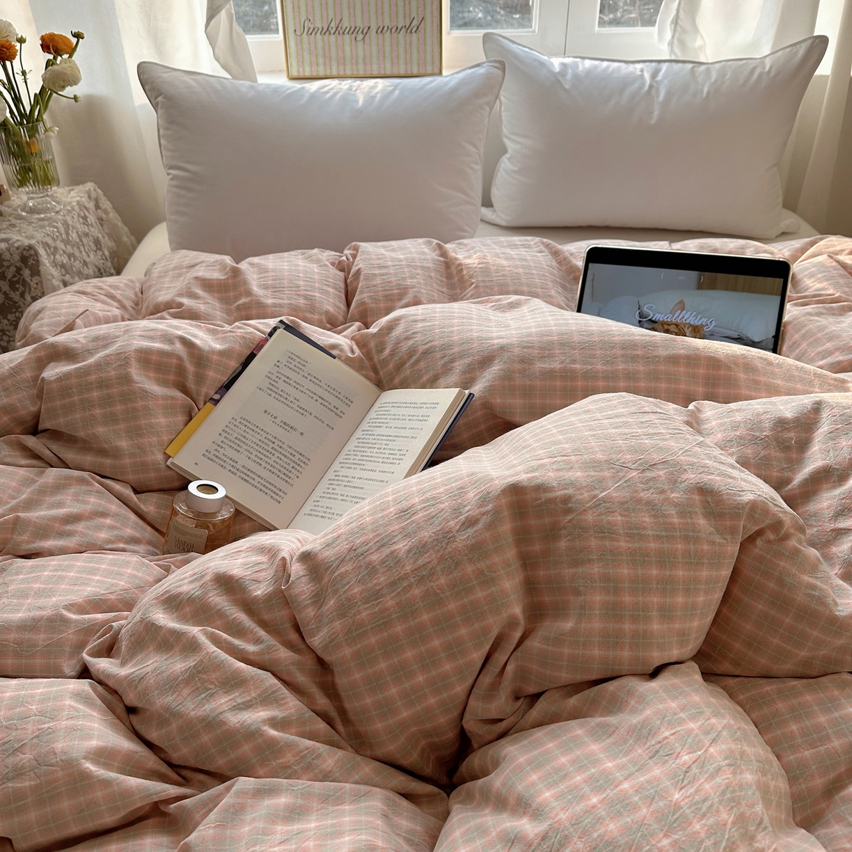 91家纺网 家纺一手货源 找家纺 六巷胡同 2026新款A类全棉纯棉水洗棉色织格子单品被套 被套单件 知序-橘格