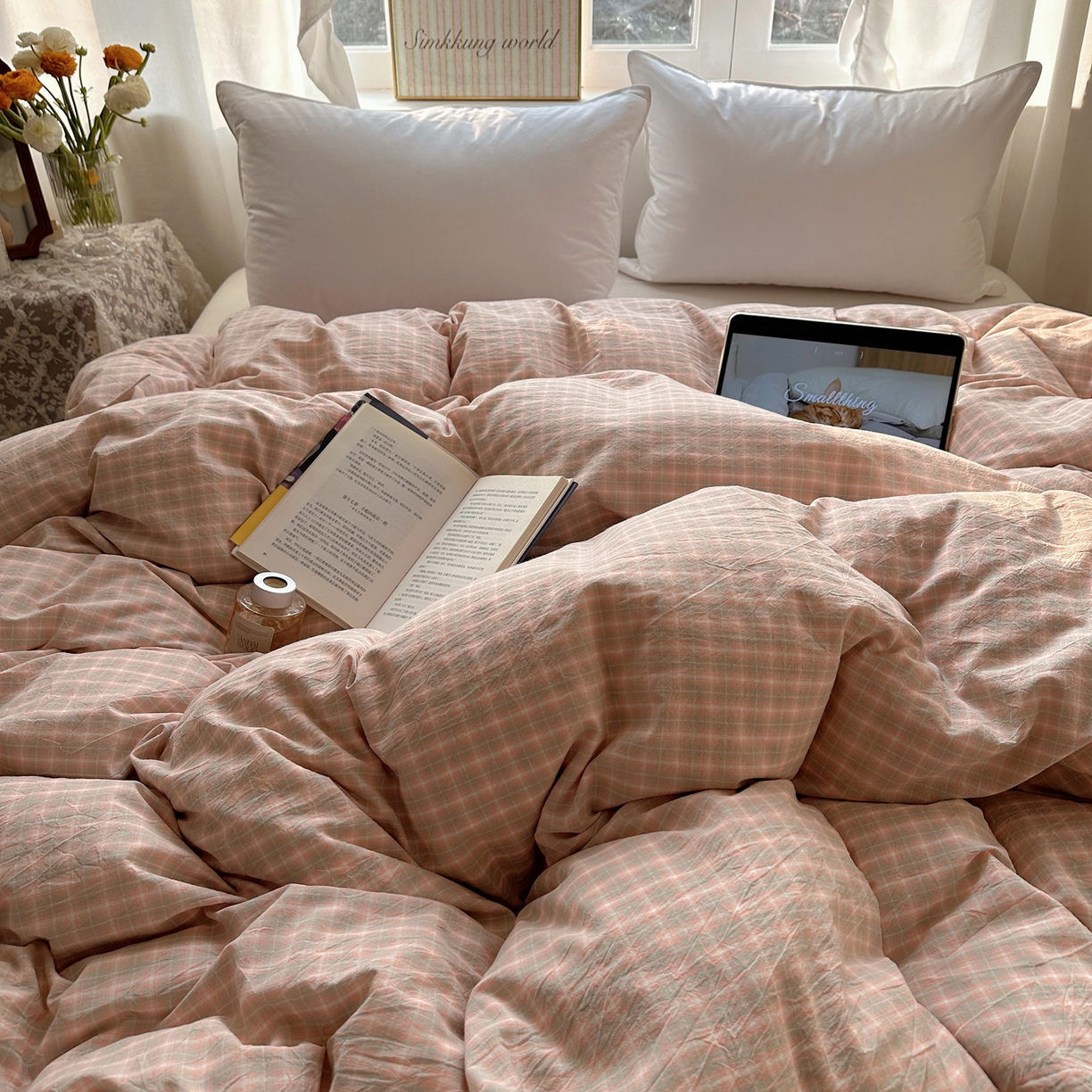 91家纺网 家纺一手货源 找家纺 六巷胡同 2026新款A类全棉纯棉水洗棉色织格子单品被套 被套单件 知序-橘格