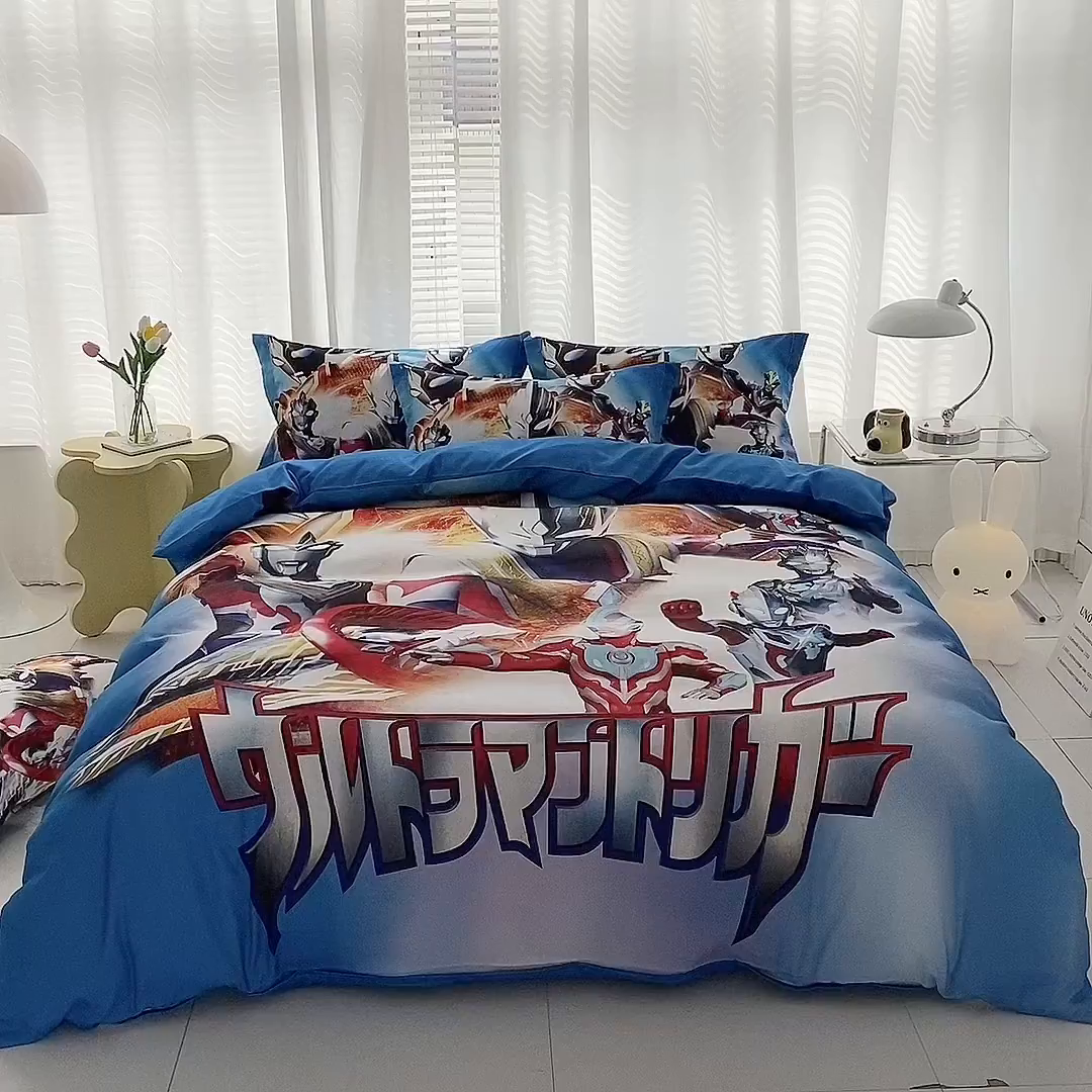 91家纺网 家纺一手货源 找家纺 一电 2026新款卡通被套单件被罩男女儿童学生宿舍单人被单男孩卡幼儿园单人被罩-1.磨毛被套 闪电奥特曼