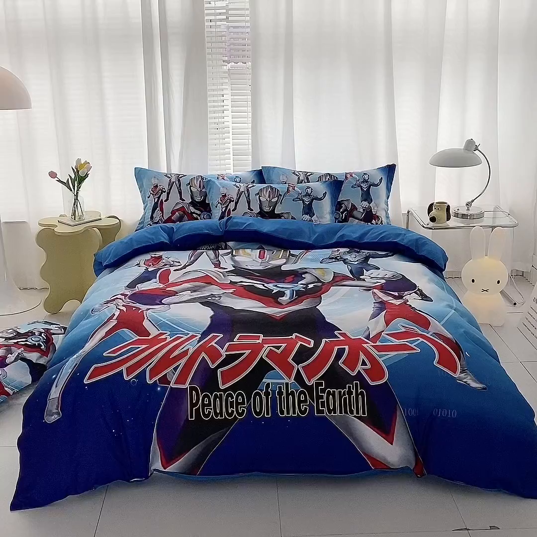 91家纺网 家纺一手货源 找家纺 一电 2026新款卡通被套单件被罩男女儿童学生宿舍单人被单男孩卡幼儿园单人被罩-1.磨毛被套 奥特曼战队