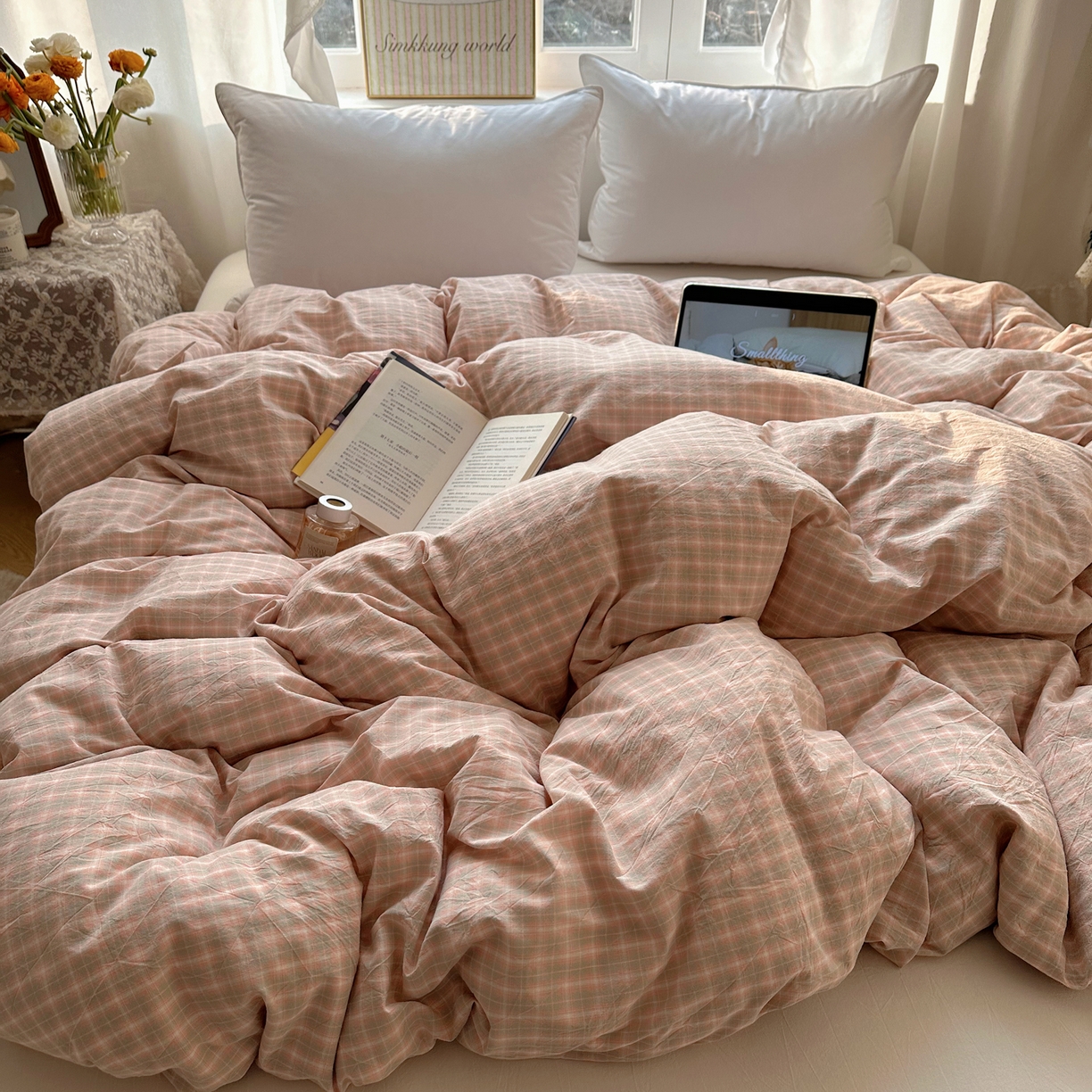 91家纺网 家纺一手货源 找家纺 六巷胡同 2026新款A类全棉纯棉水洗棉色织格子单品被套 被套单件 知序-橘格