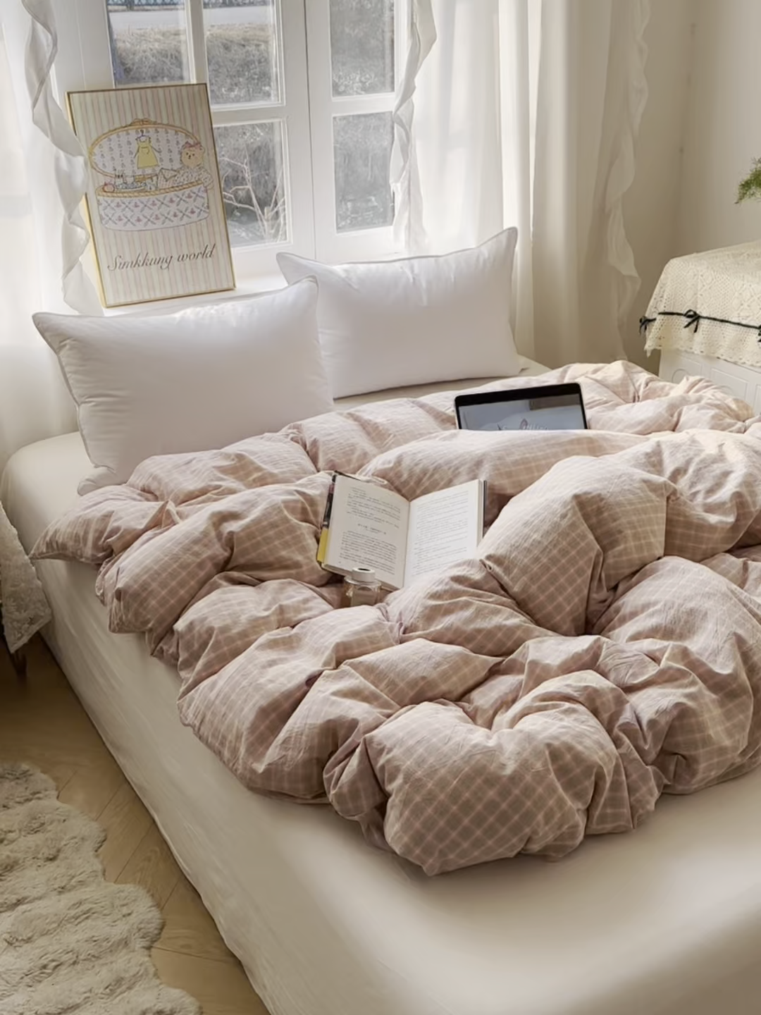 91家纺网 家纺一手货源 找家纺 六巷胡同 2026新款A类全棉纯棉水洗棉色织格子单品被套 被套单件 知序-橘格