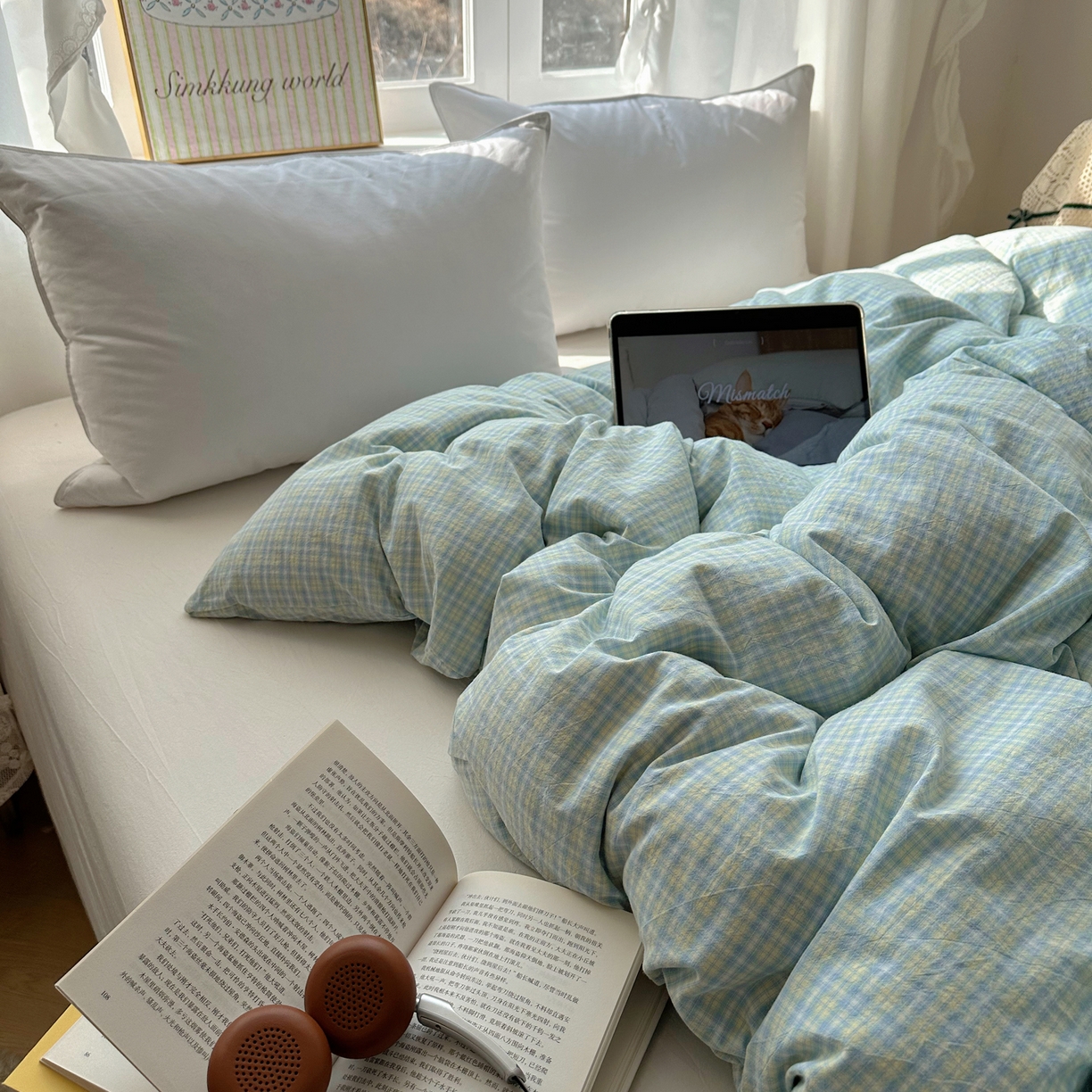 91家纺网 家纺一手货源 找家纺 六巷胡同 2026新款A类全棉纯棉水洗棉色织格子单品被套 被套单件 知序-蓝格