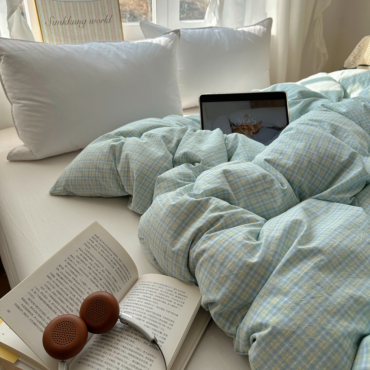 91家纺网 家纺一手货源 找家纺 六巷胡同 2026新款A类全棉纯棉水洗棉色织格子单品被套 被套单件 知序-蓝格