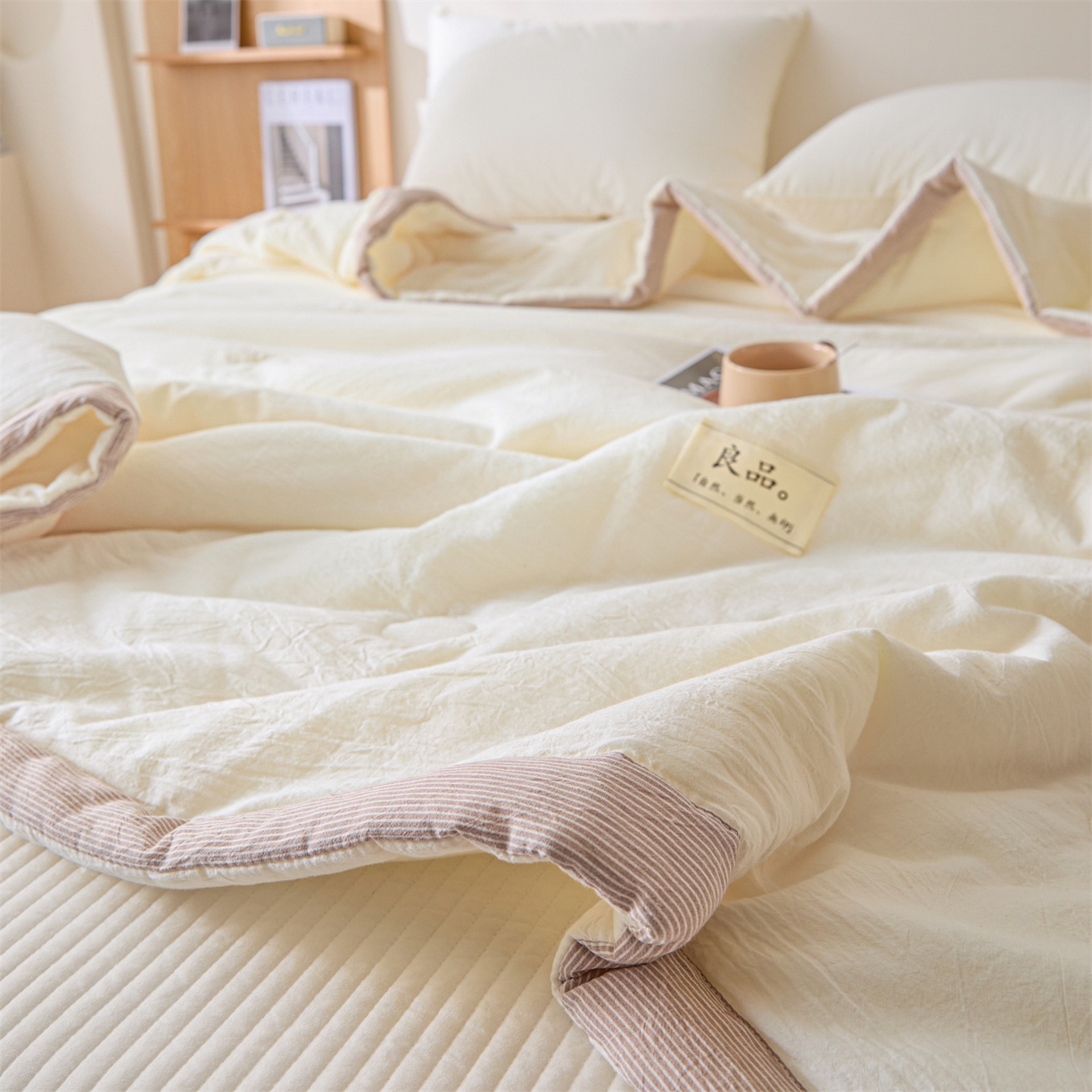 91家纺网 家纺一手货源 找家纺 （总）创优家纺 2026新款无印风21%大豆夏凉被大豆纤维手包边款夏凉被夏被空调被子被芯
