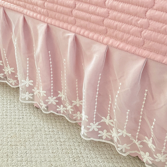 91家纺网 家纺一手货源 找家纺 艺慕家纺 2026新款直播热款古法仿棉AB版水洗棉印花双层蕾丝花边床盖四件套 AB版-雾紫花蔓