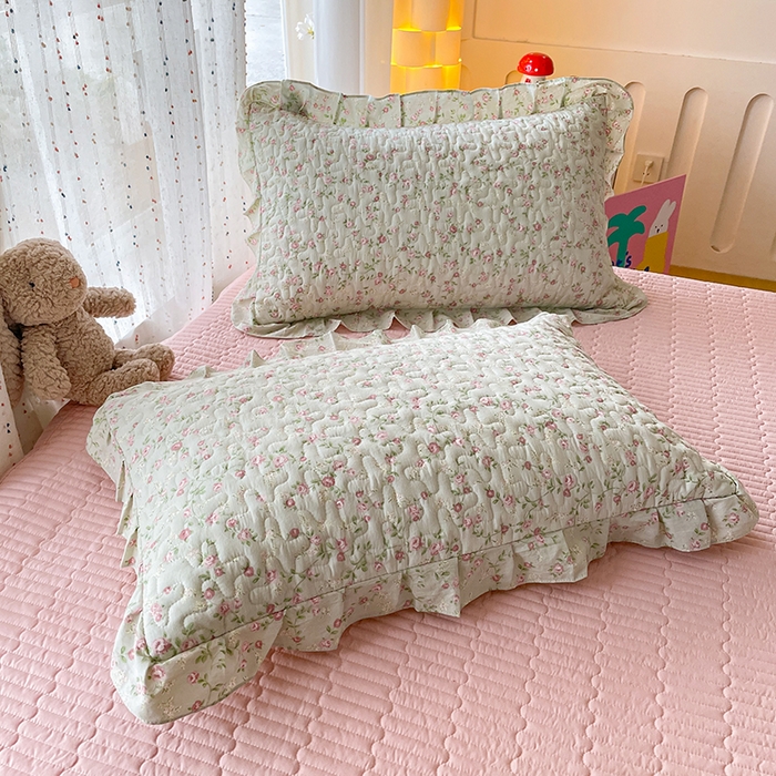 91家纺网 家纺一手货源 找家纺 艺慕家纺 2026新款直播热款古法仿棉AB版水洗棉印花双层蕾丝花边床盖四件套 AB版-雾紫花蔓