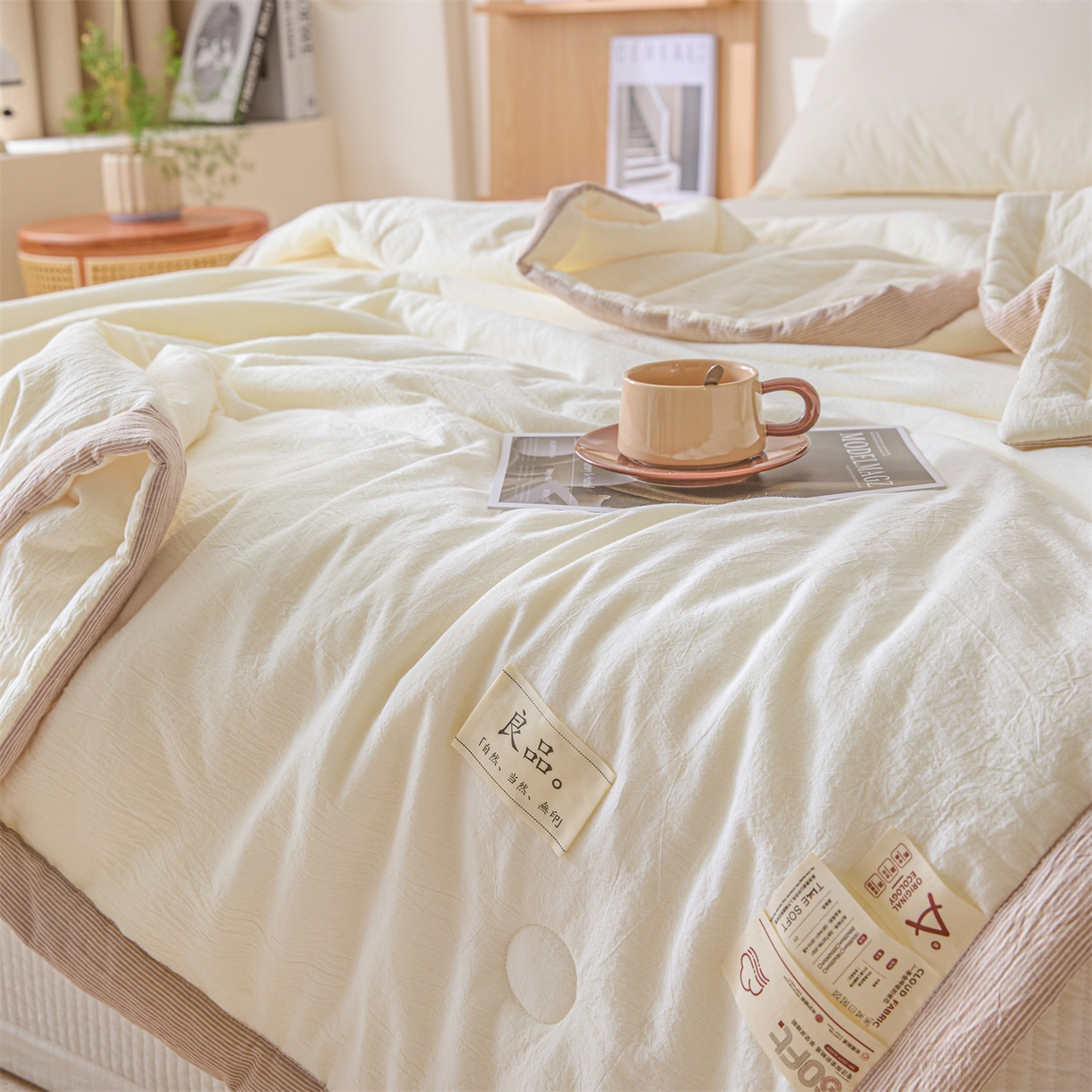 91家纺网 家纺一手货源 找家纺 （总）创优家纺 2026新款无印风21%大豆夏凉被大豆纤维手包边款夏凉被夏被空调被子被芯