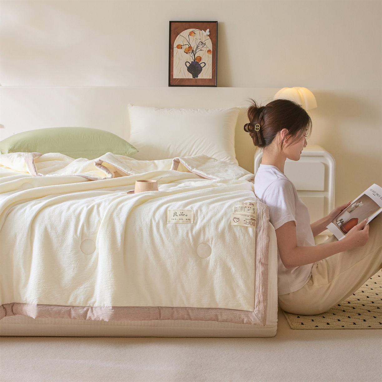 91家纺网 家纺一手货源 找家纺 （总）创优家纺 2026新款无印风21%大豆夏凉被大豆纤维手包边款夏凉被夏被空调被子被芯