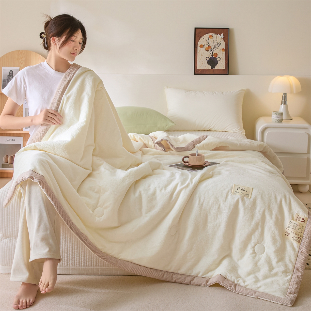 91家纺网 家纺一手货源 找家纺 （总）创优家纺 2026新款无印风21%大豆夏凉被大豆纤维手包边款夏凉被夏被空调被子被芯