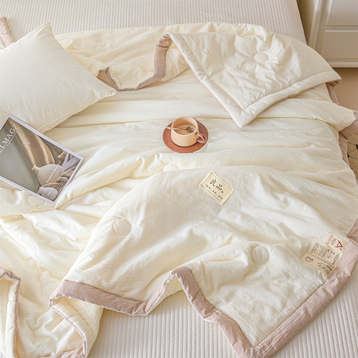 91家纺网 家纺一手货源 找家纺 （总）创优家纺 2026新款无印风21%大豆夏凉被大豆纤维手包边款夏凉被夏被空调被子被芯