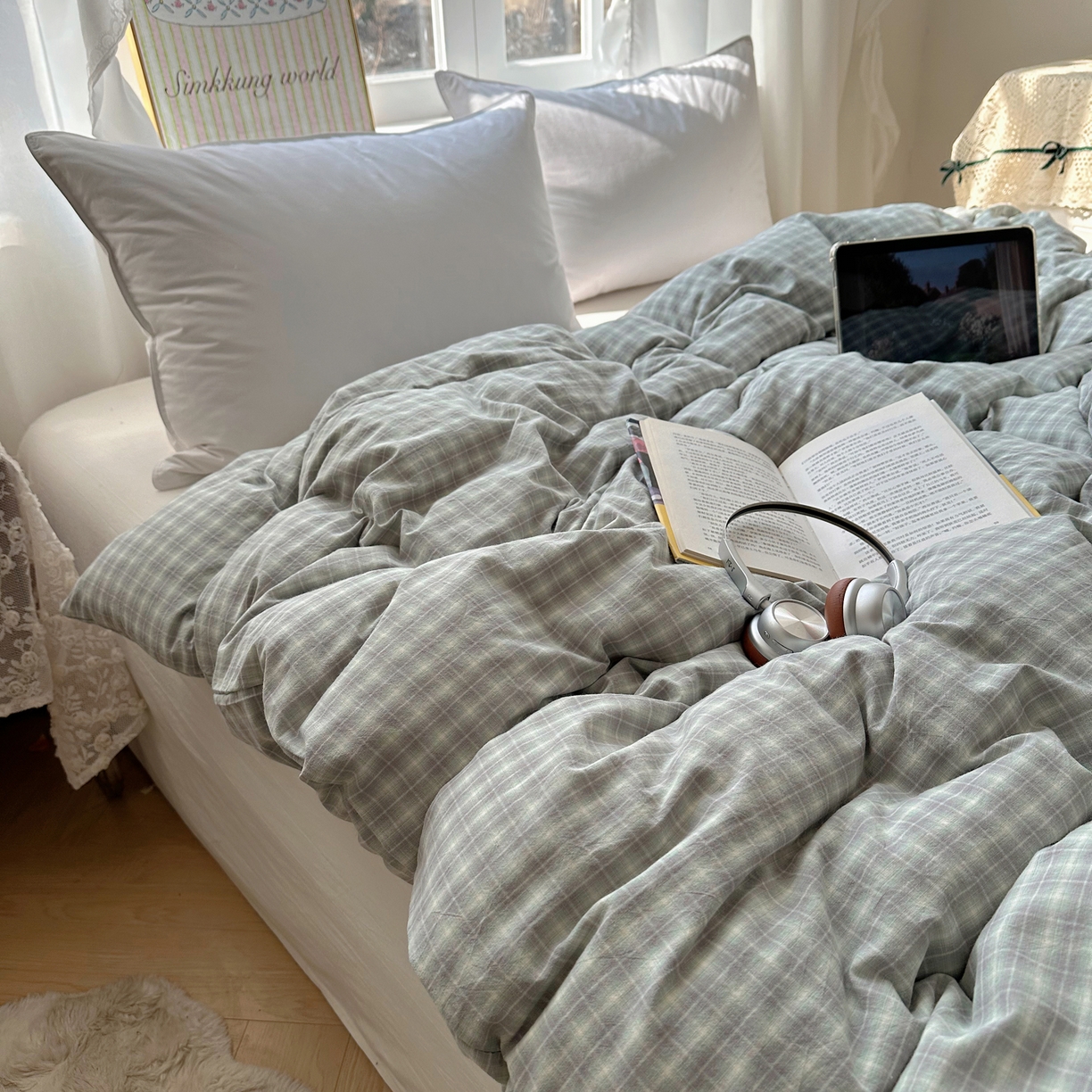 91家纺网 家纺一手货源 找家纺 六巷胡同 2026新款A类全棉纯棉水洗棉色织格子单品被套 被套单件 知序-绿格