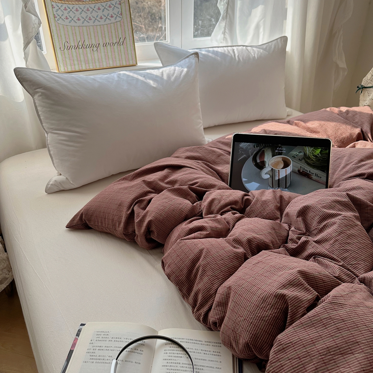 91家纺网 家纺一手货源 找家纺 六巷胡同 2026新款A类全棉纯棉水洗棉色织格子单品被套 被套单件 逐风-红格