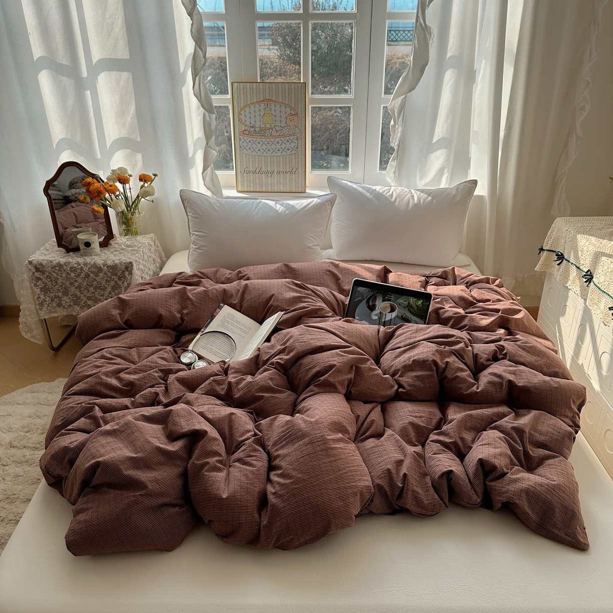 91家纺网 家纺一手货源 找家纺 六巷胡同 2026新款A类全棉纯棉水洗棉色织格子单品被套 被套单件 逐风-红格