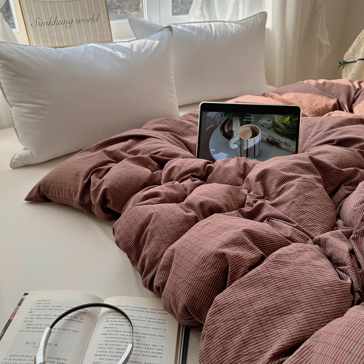 91家纺网 家纺一手货源 找家纺 六巷胡同 2026新款A类全棉纯棉水洗棉色织格子单品被套 被套单件 逐风-红格