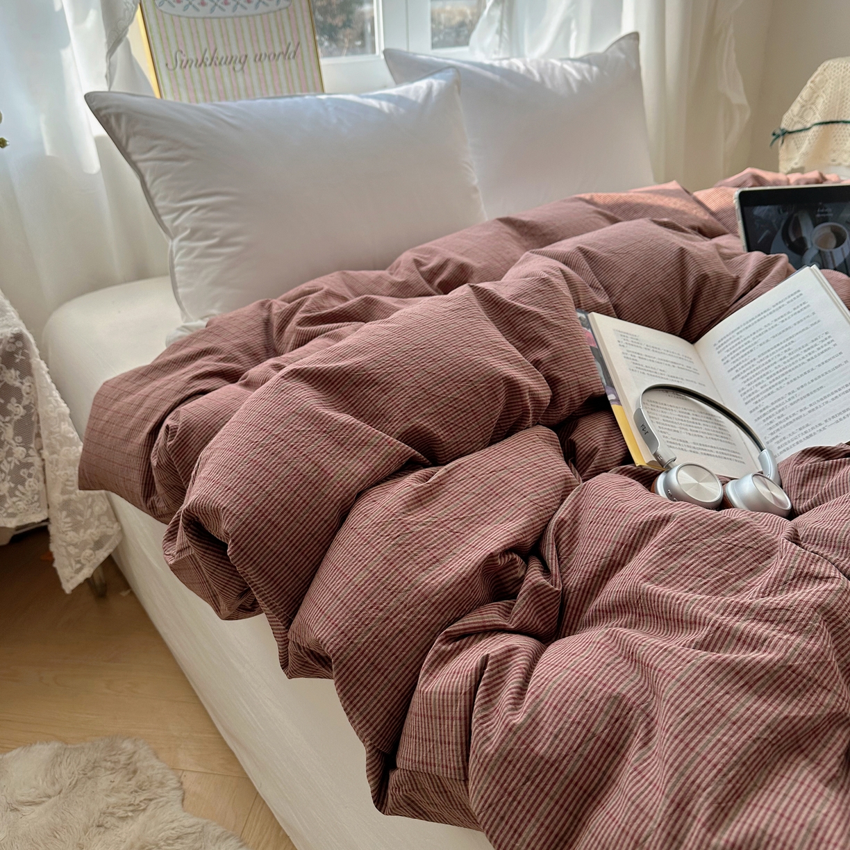 91家纺网 家纺一手货源 找家纺 六巷胡同 2026新款A类全棉纯棉水洗棉色织格子单品被套 被套单件 逐风-红格