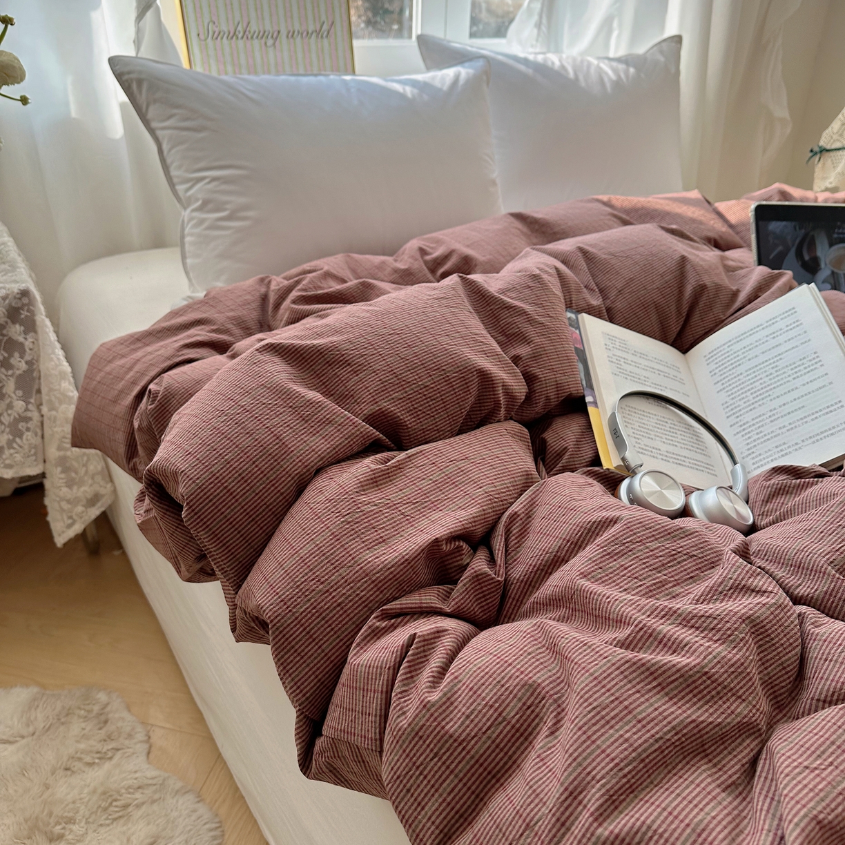91家纺网 家纺一手货源 找家纺 六巷胡同 2026新款A类全棉纯棉水洗棉色织格子单品被套 被套单件 逐风-红格