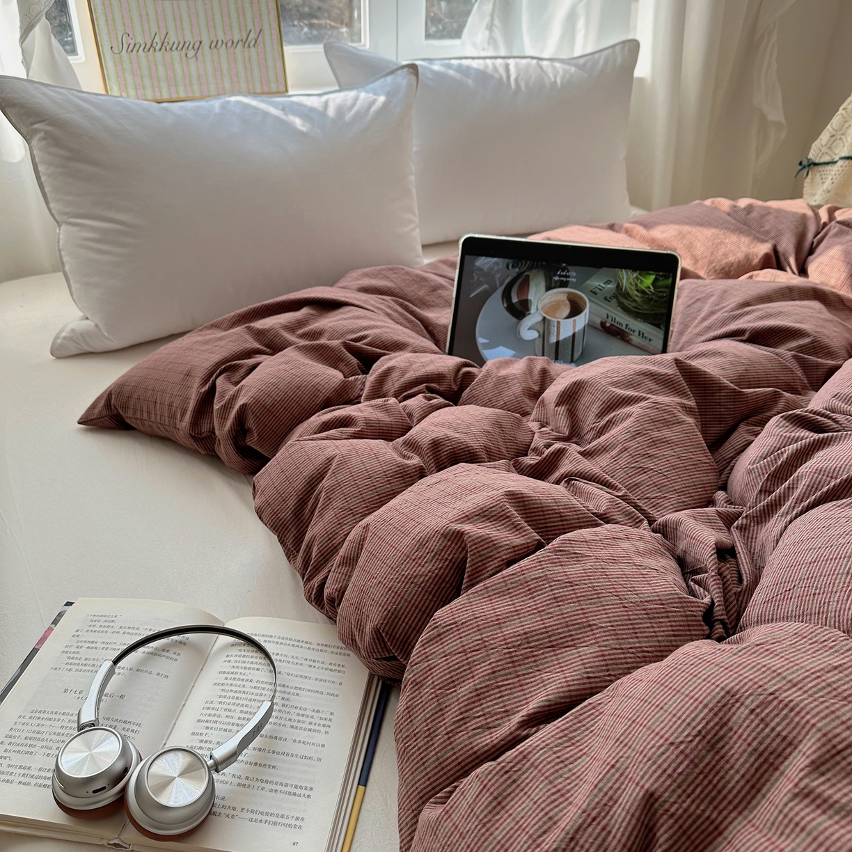 91家纺网 家纺一手货源 找家纺 六巷胡同 2026新款A类全棉纯棉水洗棉色织格子单品被套 被套单件 逐风-红格