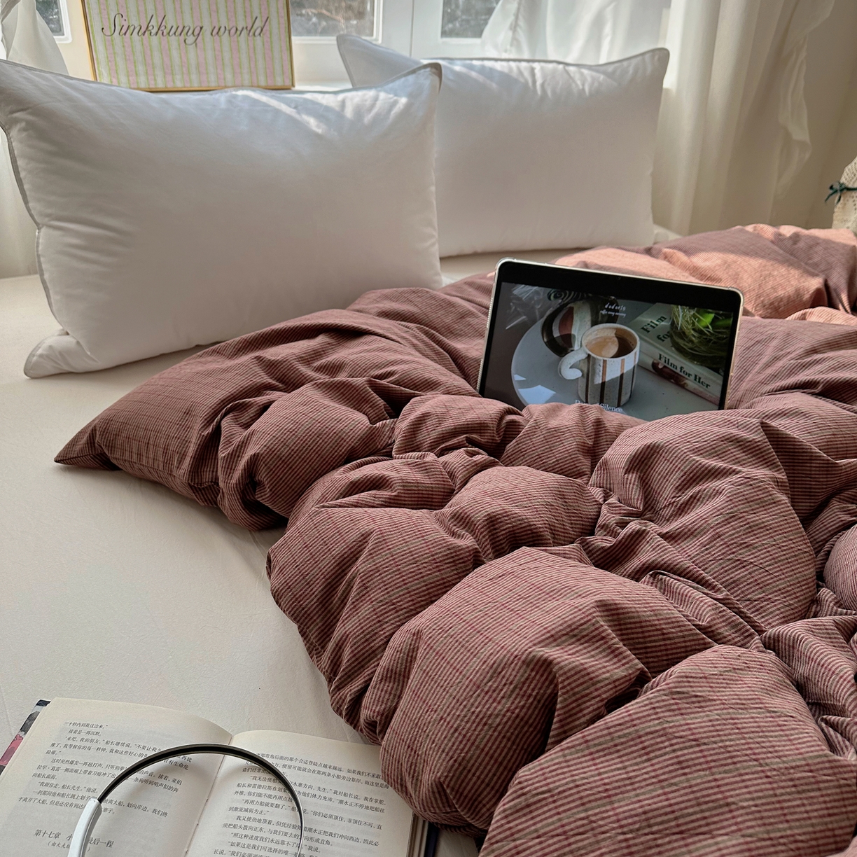 91家纺网 家纺一手货源 找家纺 六巷胡同 2026新款A类全棉纯棉水洗棉色织格子单品被套 被套单件 逐风-红格