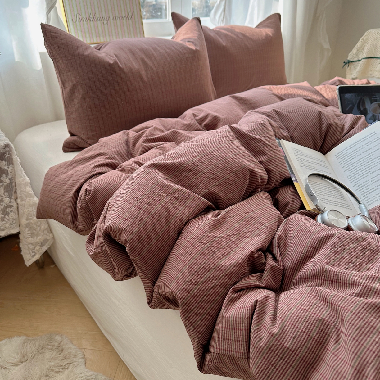 91家纺网 家纺一手货源 找家纺 六巷胡同 2026新款A类全棉纯棉水洗棉色织格子单品被套 被套单件 逐风-红格