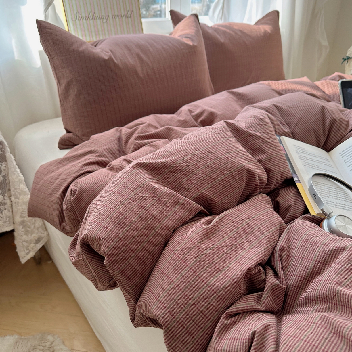 91家纺网 家纺一手货源 找家纺 六巷胡同 2026新款A类全棉纯棉水洗棉色织格子单品被套 被套单件 逐风-红格